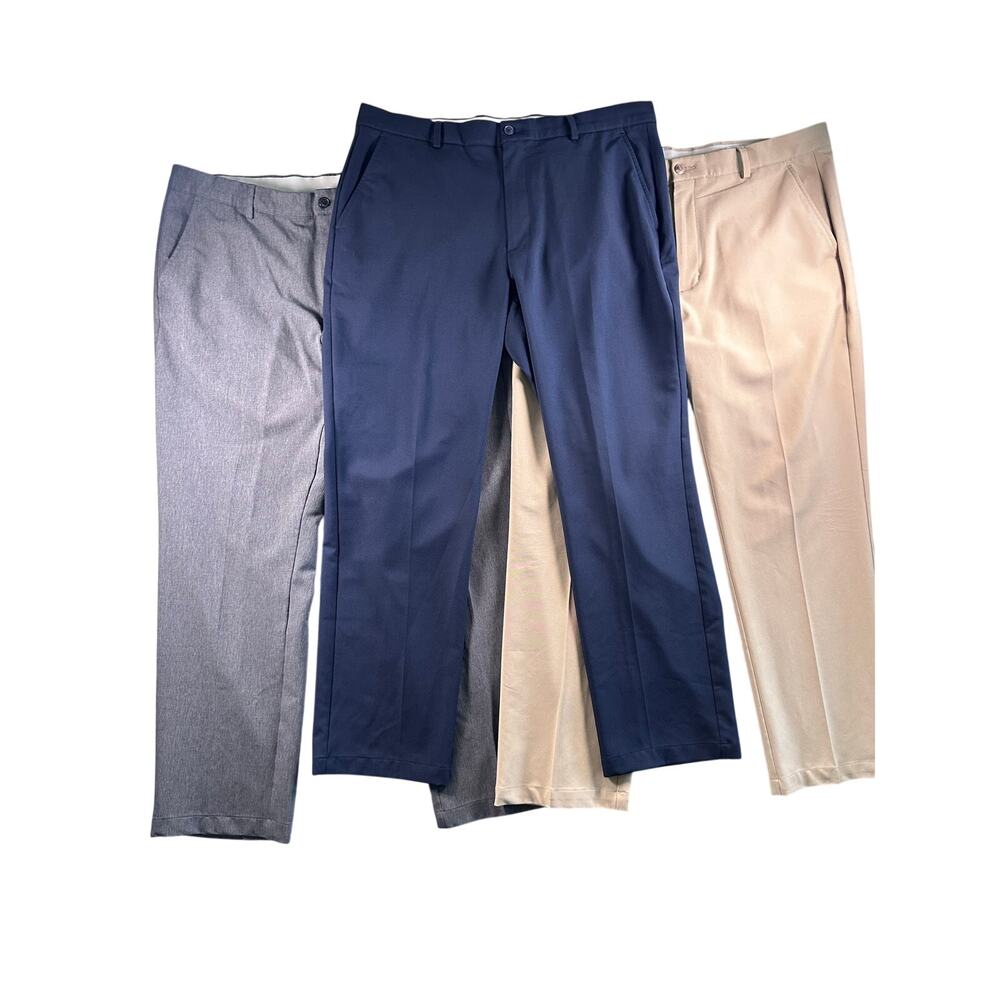 Greg Norman Lot of 3 Navy Blue/Gray/Tan 36x30 Performance Pants Straight Leg